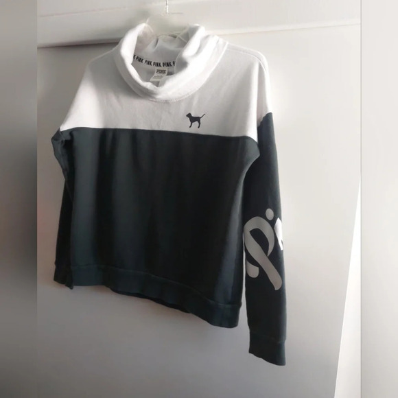 Victoria's secret pink cowl neck arm spellout Forest green/white sweater M - Picture 6 of 14